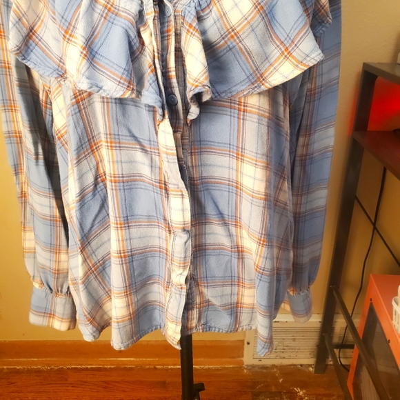 Mossimo Blue Plaid Long Sleeve Button Up V-Neck Blouse Plus Size XXL 2XL - Picture 3 of 9